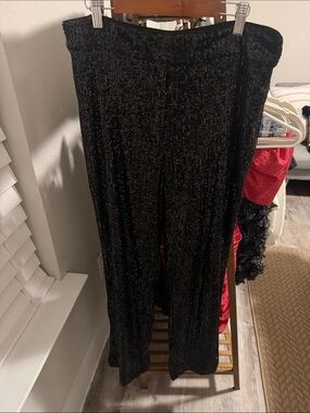 Black Sequin Wide-Leg Jumpsuit Pants